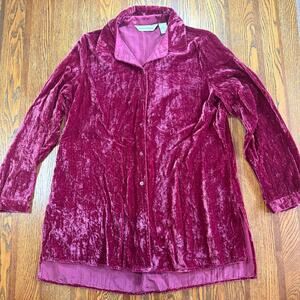 Draper’s & Damons Crushed Velvet Button-Down Shirt Tunic Size M Burgundy Wine
